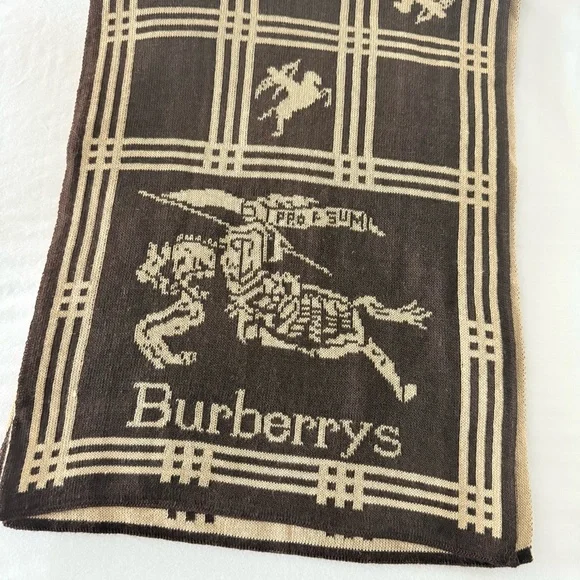Burberry Burberrys Vintage Cashmere Prorsum Knit Equestrian Brown Scarf - Picture 3 of 5